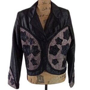 Spiegel Blazer SMALL Black Bronze Embellish Texture Bead Embroider SILK Jacket